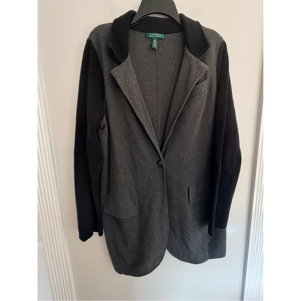 Lauren Ralph Lauren Knit Blazer Cardigan Jacket Gray Black Size 1X